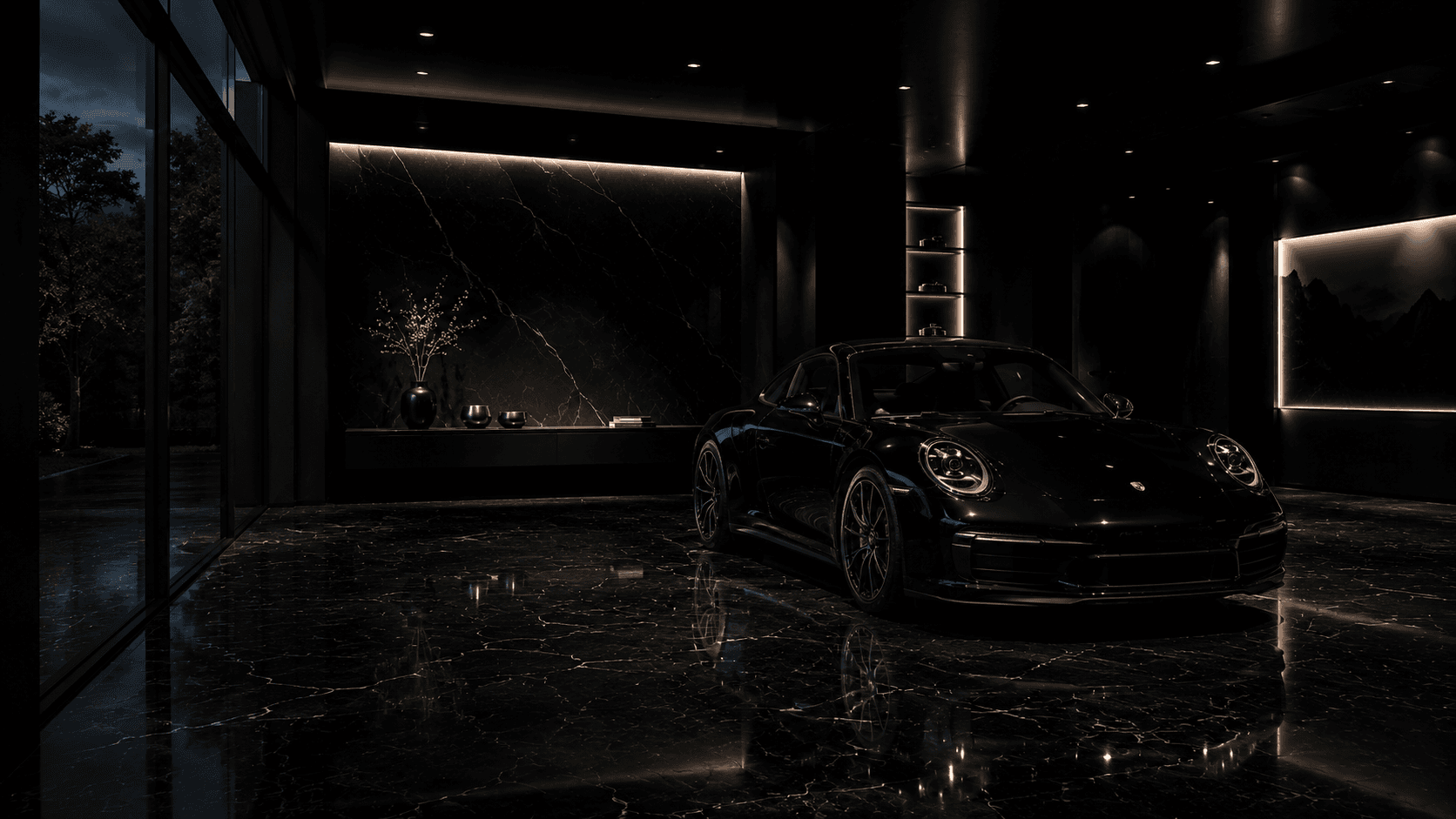 Auto in einem Raum in schwarz und gold